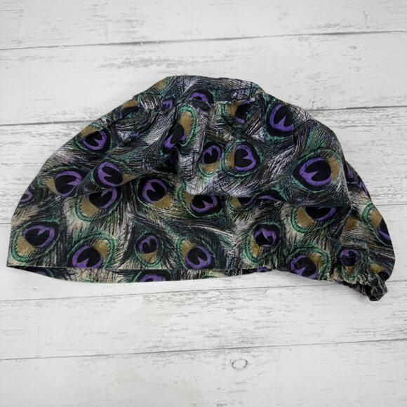Peacock Feather Purple Green Euro Style Scrub Hospital Cap‎ Hat Nurse OR Tech - Picture 1 of 2